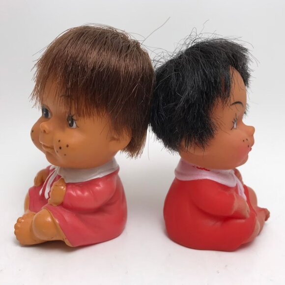 Vintage Moody Rubber Baby Dolls Rooted Hair Funny Faces - Picture 2 of 5